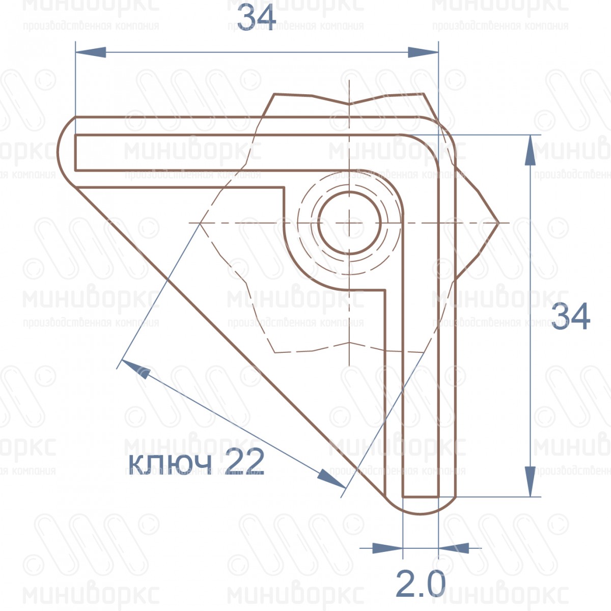 Опора регулируемая угловая 34x34 – U34-34M8.D22x15 | картинка 6