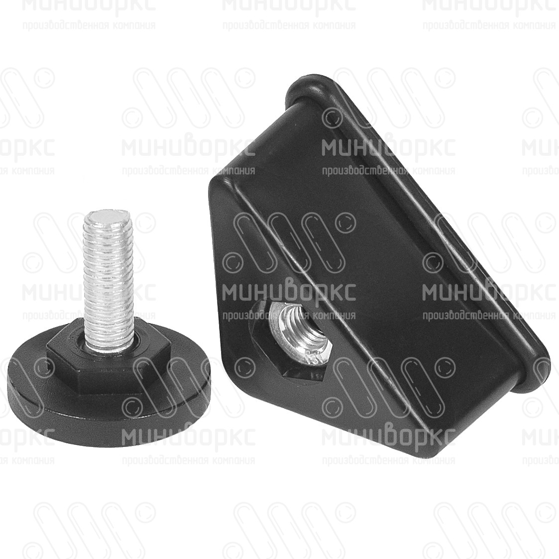 Комплект опоры под уголок 38х38, 40х40 мм и опоры с основанием Ø40 мм, под ключ 22, цвет черный – U40-40M10.D40x25 - 4